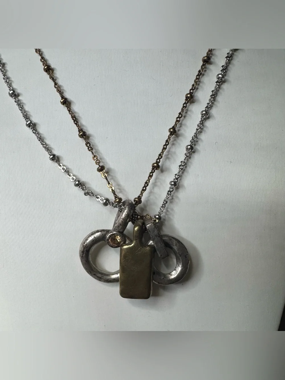 Layered Two-Tone Pendant Necklace - Silver & Gold boho